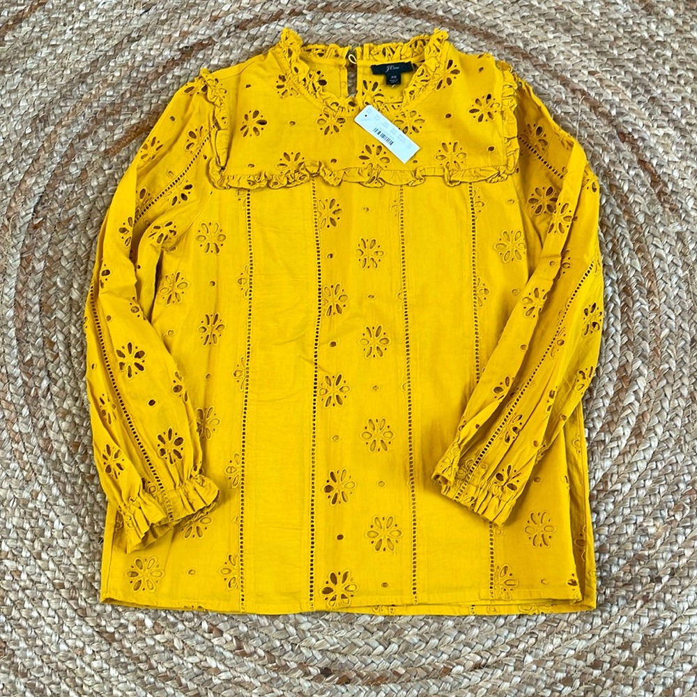 J. Crew yellow eyelet top nwt